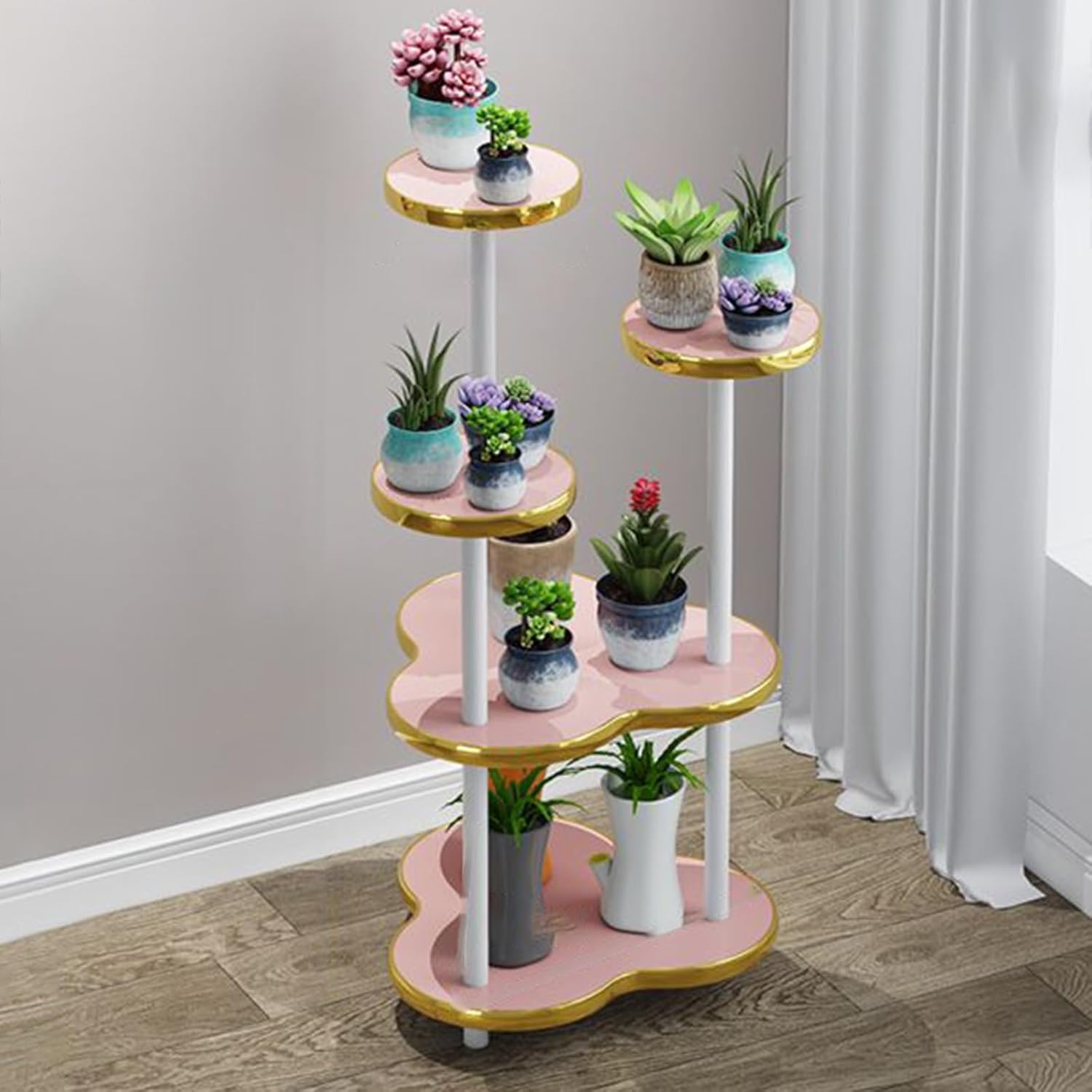 Plant-Racks Plant Stand Indoor - 5/6-Tier Wooden Flower Shelf for Balcony, Living Room, Patio Decor, Multiple Potted Plants, Succulents for Succulent Vine Displays(Yellow,5 Layers)