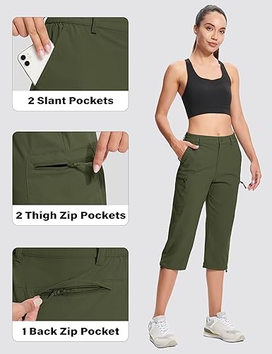 Miniatura 3 de MAGCOMSEN Pantalones capri de senderismo para mujer, ligeros, elásticos, resistentes al agua, con 5 bolsillos para exteriores