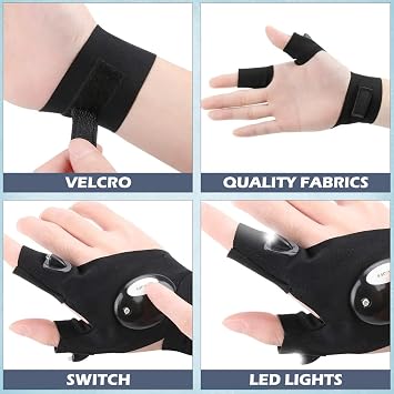 LED Flashlight Gloves – Hands-Free Light Gloves with Finger LEDs, Lightweight & Comfortable, One Size Fits All, Perfect for Night Fishing, Repair, Camping & Outdoor Work (1 Pair)