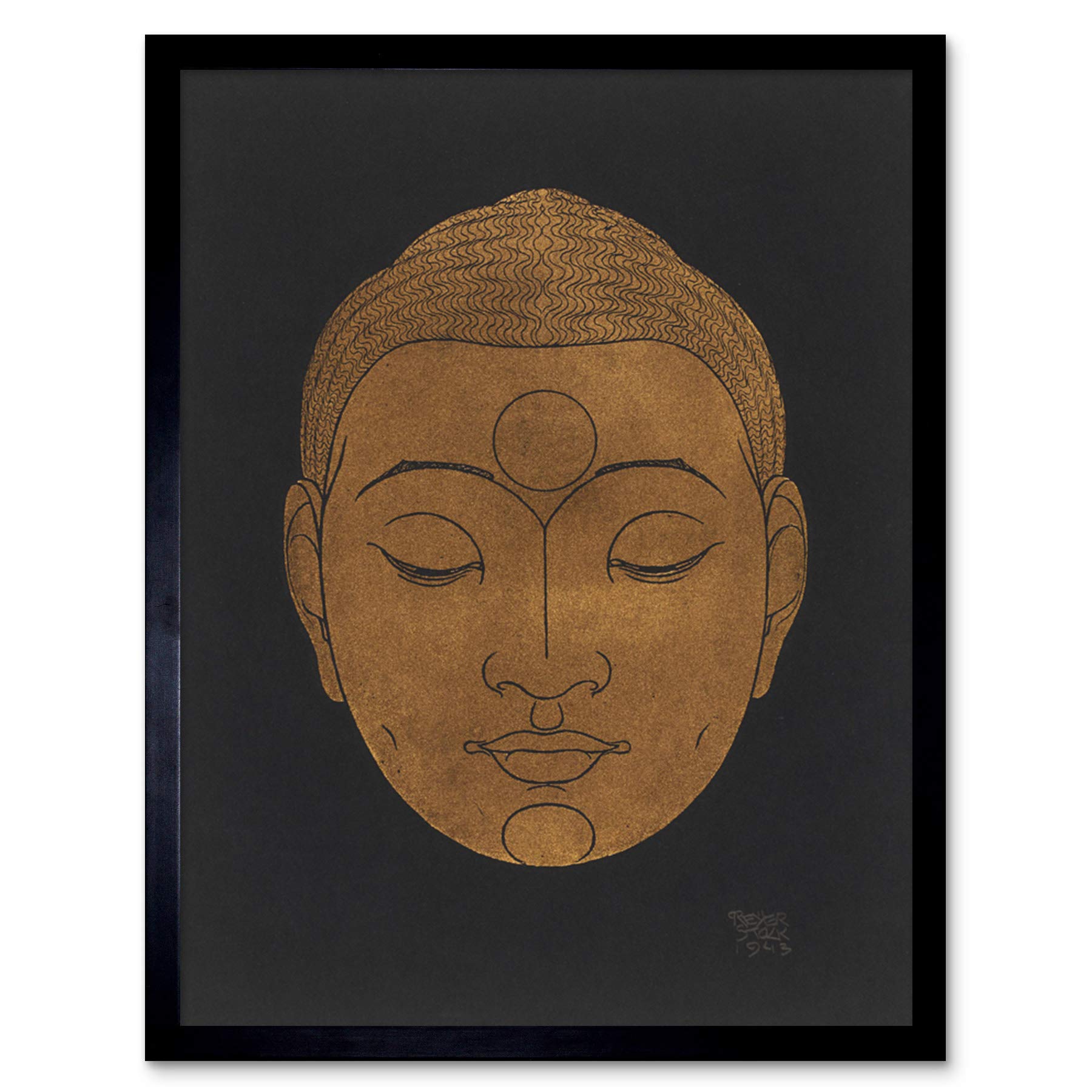 Artery8 Reijer Stolk Head Of Buddha Buddhism Drawing Art Print Framed Poster Wall Decor 12x16 inch