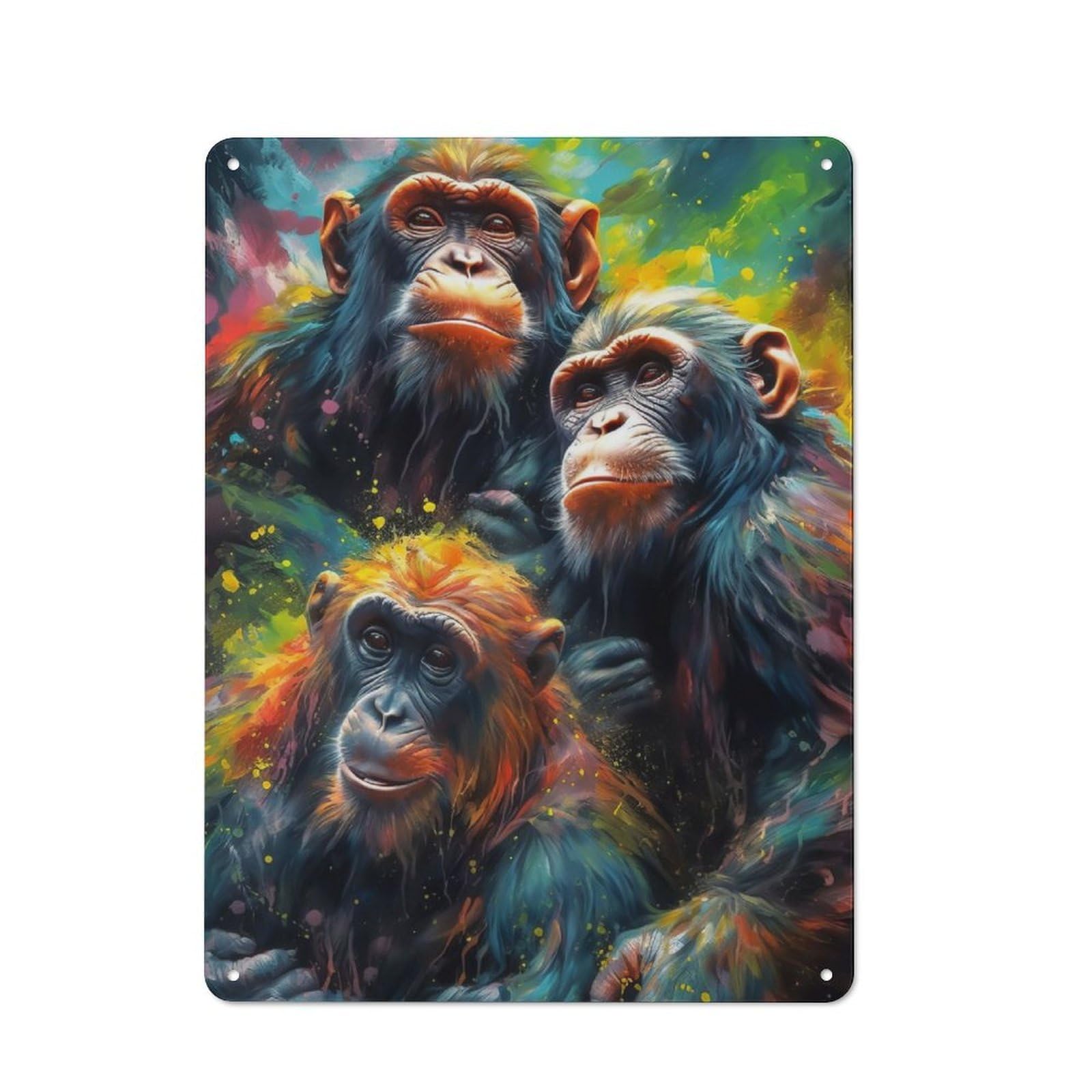 Junmoney Monkeys Painting Retro Metal Plaque 40X30cm For Lounge Or Reading Corner, Winter Wall Decor For Reading Corner Decorators