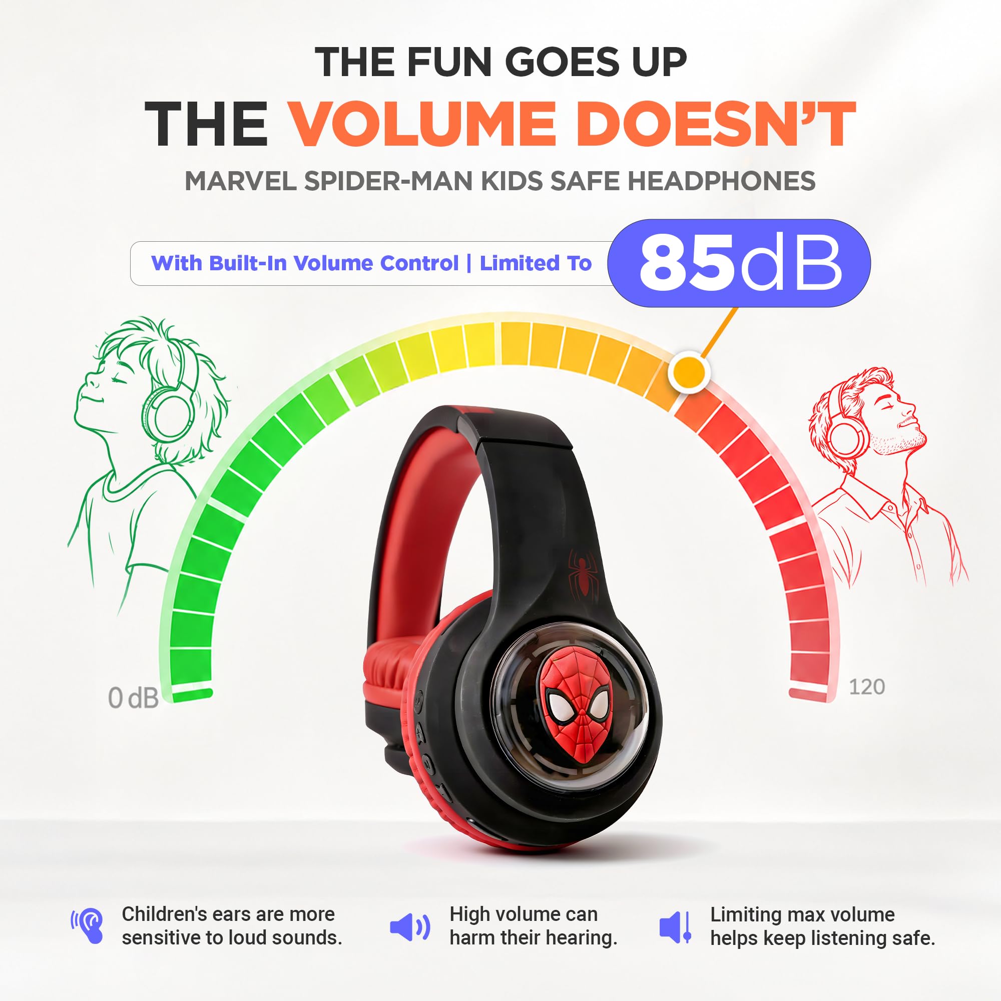 Marvel Spider-Man Kids 3D Bluetooth Wireless Stereo Headphones with Mic| Foldable Ear Cups | Kids Safe 85dB Volume| Aux & SD Card Input | RGB Lights | 30H Playtime | Perfect for Boys | Ages 5-16 — Amazon image 3