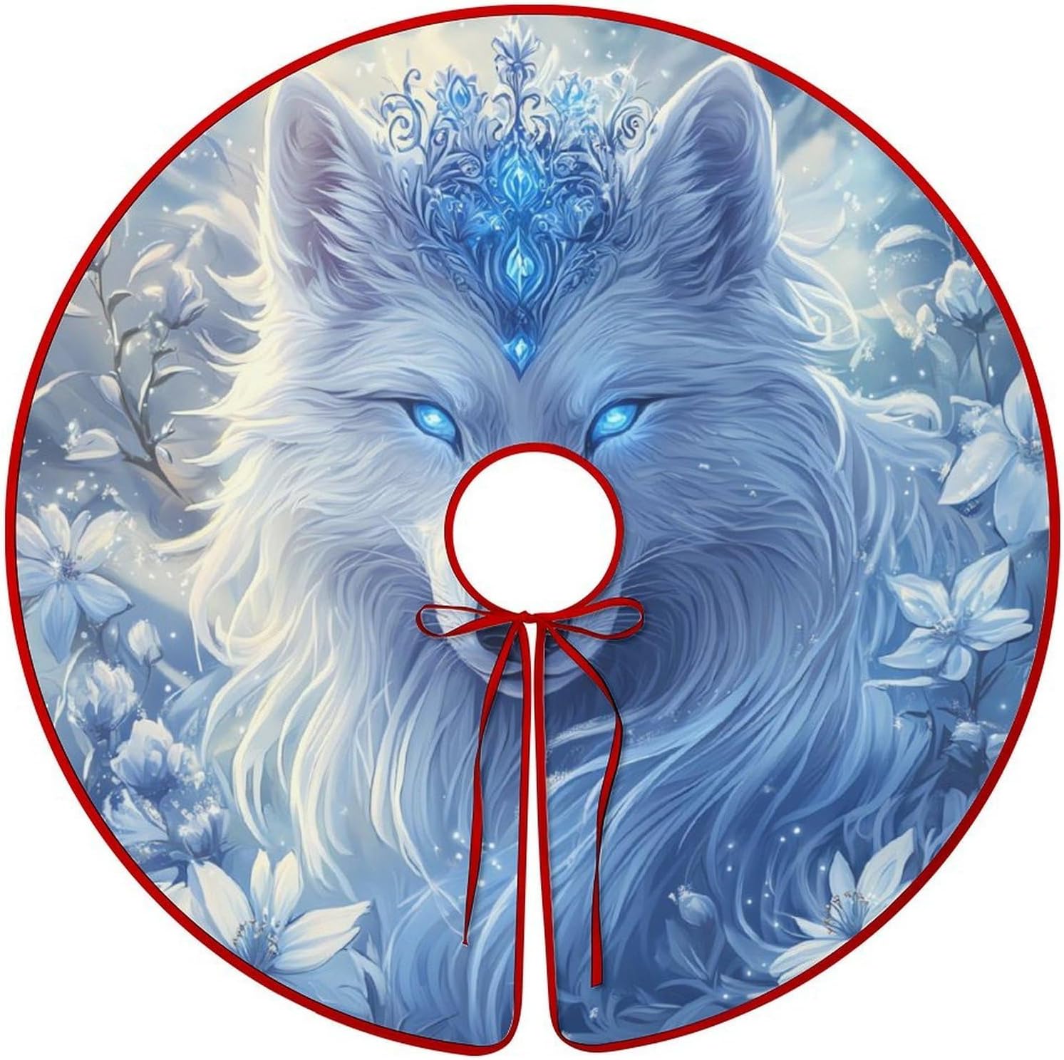 Wolf Christmas Tree Skirt Ornaments Christmas Tree Mat for Home Party Holiday Decorations