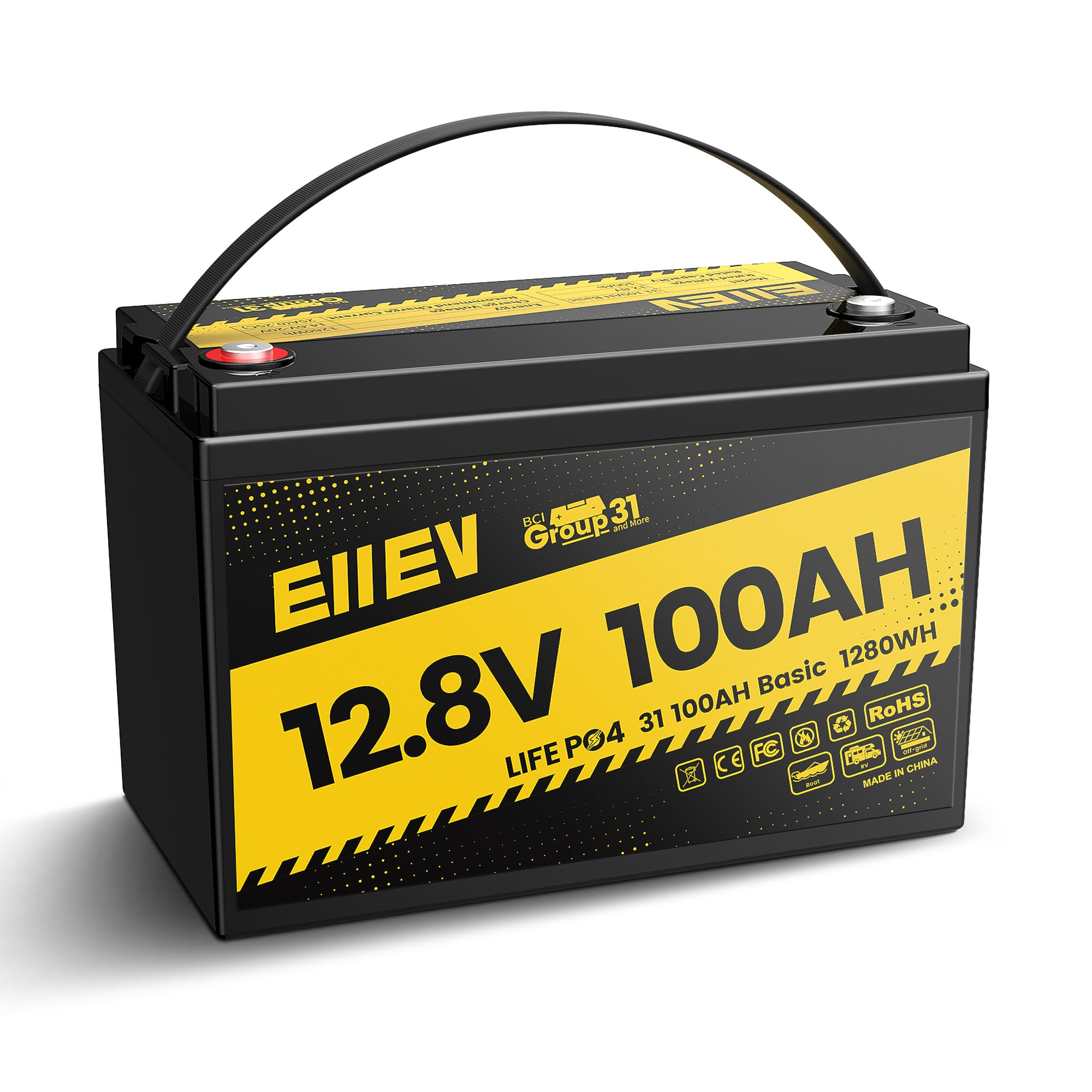 12V 100Ah Lithium Battery,12V LiFePO4 Battery Built-in 100A BMS Protect, Group 31 Deep Cycle Portable Power,Lithium Iron Phosphate Battery for Trolling Motors, Yacht, Marine, RV, Home Energy
