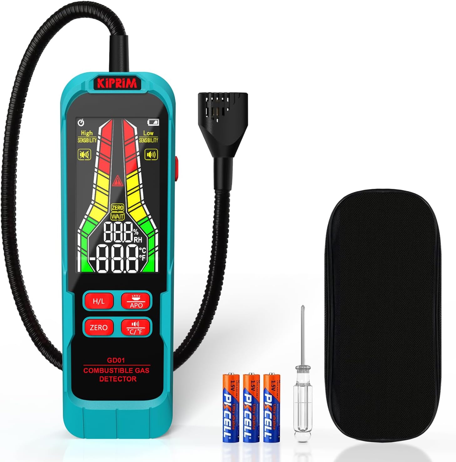 High Sensitivity Gas Leak Detector Natural Gas Detector with 9.4-Inch Probe, Portable Gas Tester with Audible & Visual Alarm to Locate Combustible Sources Like Methane, Propane for Home and RV