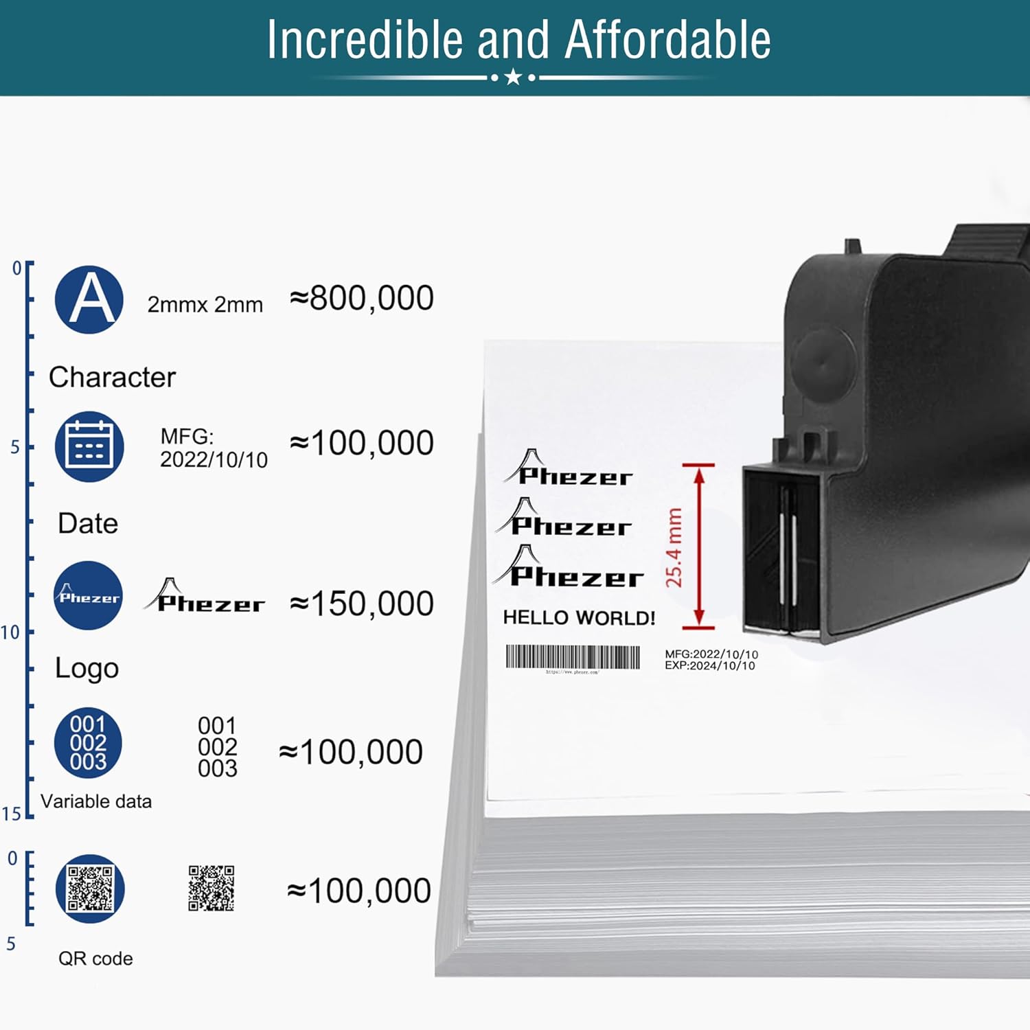 Phezer 1 inch Automatic Inkjet Coding Machine 72ml Solvent Ink Cartridge Replacement PS120 with Chips, Variable Data/Date/Logo/Barcode/Image Thermal Inkjet Printer Cartridge (for PW1-1 / PW2-1)