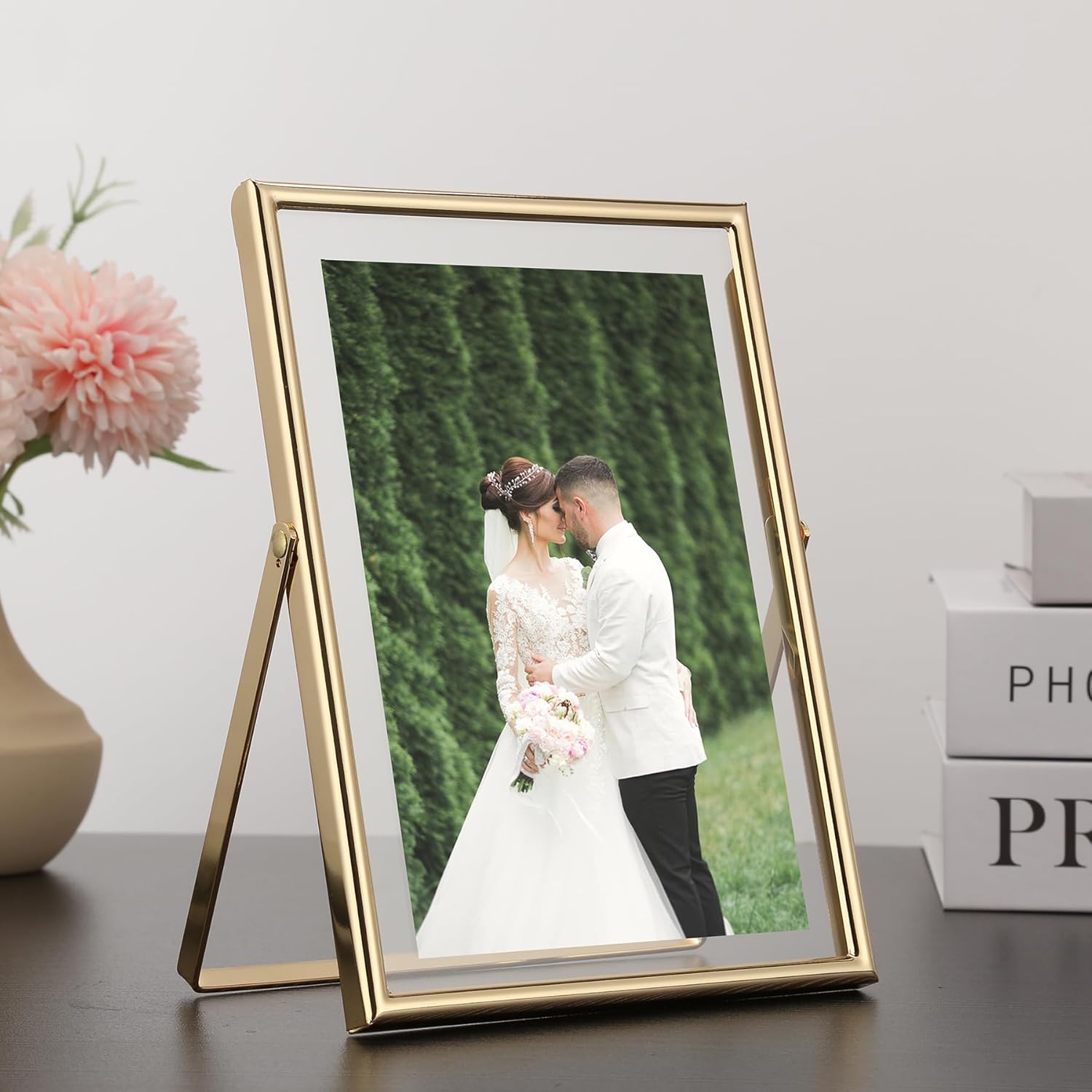 Gold 5x7" Floating Picture Frames Adjustable for (3.5x5" & 4x6") Photos Elegant Tabletop/Shelf Display Picture Frames,Classy Wedding Frame,Thanksgiving,Christmas Gift Frame for Home & Office Decor - Image 2