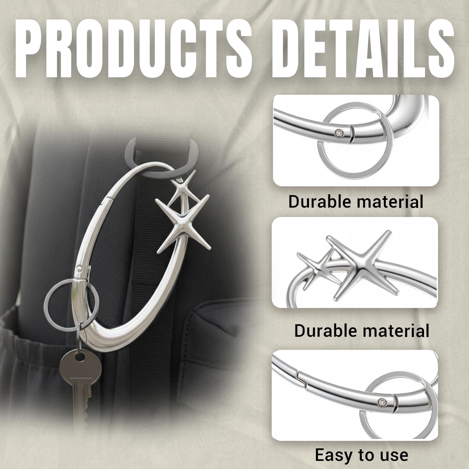 Y2K Star Carabiner Keychain,Black Metal Cute Carabiner Accessories,for Men and Women Jeans Belt and Handbag Decorations - Image 3