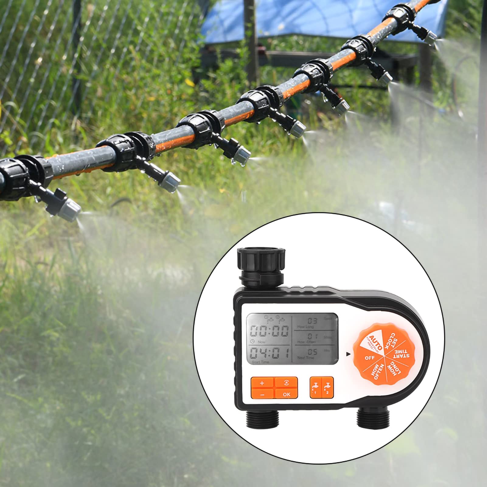 GOWENIC Wodoodporny Zegar Wodny na Zewnątrz |Automatyczny Sterownik Nawadniania z Wyświetlaczem LCD i Filtrem do Kranu Węża, Inteligentny System Nawadniania Trawnika Ogrodowego