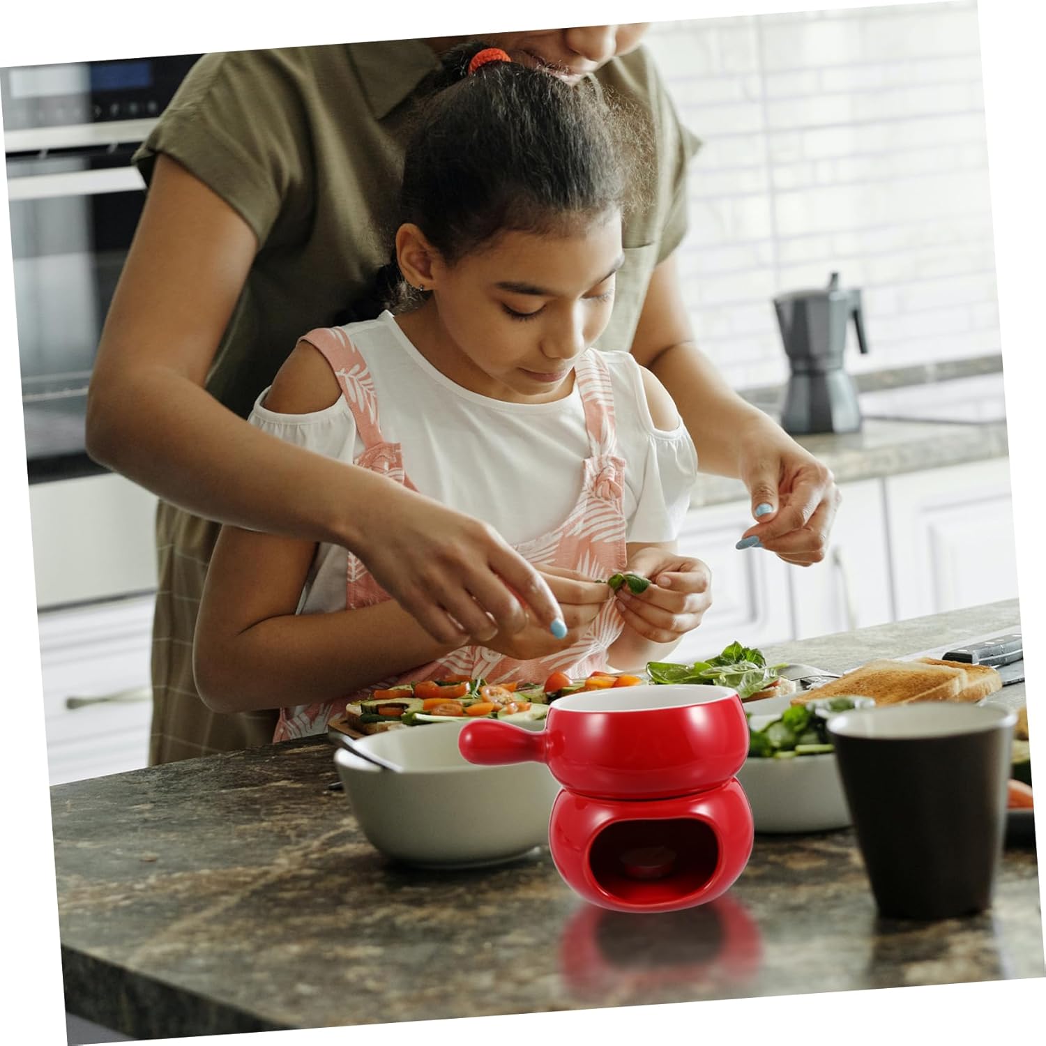 Cabilock Cheese Melting Pot Handle Ceramic Fondue Set for Chocolate and Cheese for Parties and Family Gatherings