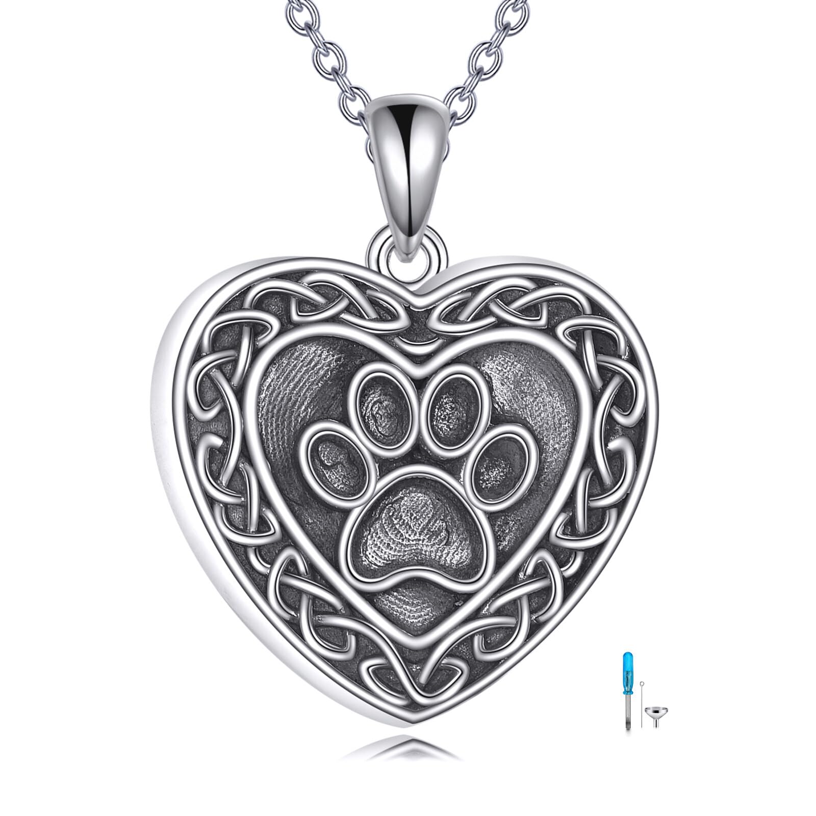 YFN 925 Sterling Silver Dog Cat Urn Necklace for Women Dog Cat Paw Print Cremation Urn Necklace to Hold Ashes, Keepsake Pendant 18+2 Inch Pet Memorial Jewelry for Loss of Beloved Pet, Sympathy Gift