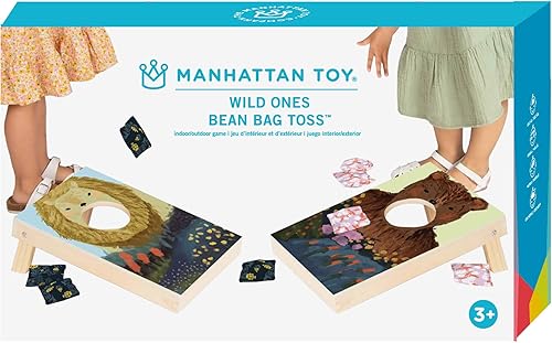 Miniatura 8 de Manhattan Toy Wild Ones - Juego de 10 piezas de madera para interiores y exteriores, juego de lanzamiento de bolsas de Cornhole para niños de 3 años