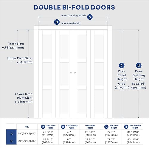 Miniatura 3 de ARKHJEM Puerta de doble pliegue, puerta de armario de vidrio esmerilado de un solo panel, para puertas de 60 x 80 pulgadas (puertas dobles de 30 x
