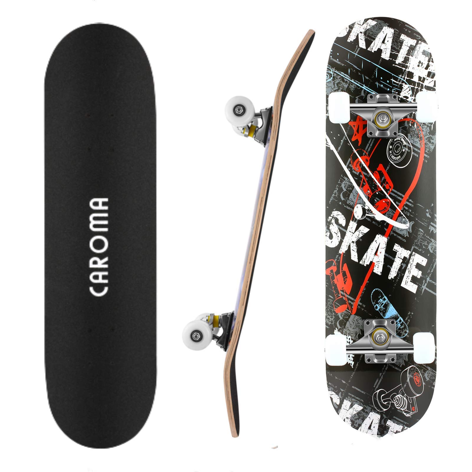 Buy Caroma 31" x 8" Complete Skateboard for Beginners Teens Adults, 9 Layer le Deck Double Kick