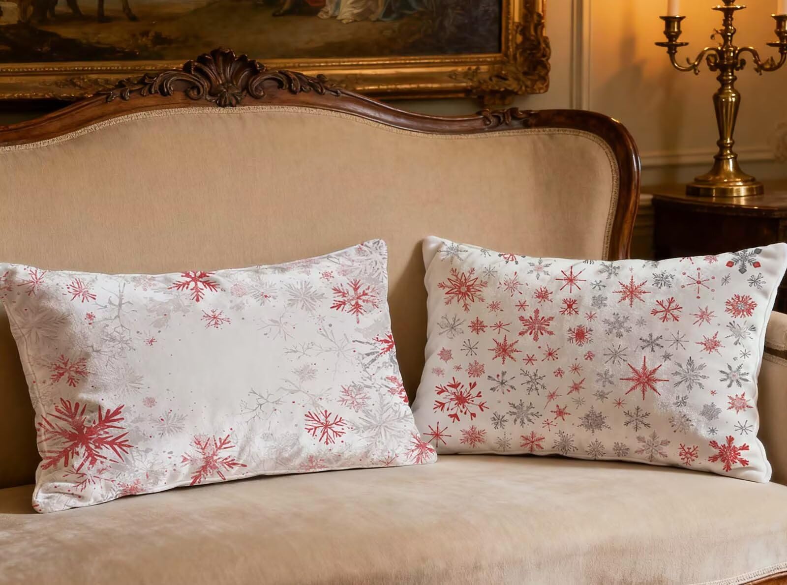 Housse de coussin Noël 50x70cm lot de 2 velours blanc rectangulaire O-130P pour canapé salon