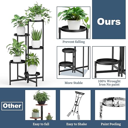 Miniatura 5 de MOKANI Soporte de metal para plantas de interior, 5 niveles para plantas, espacio libre para interiores, soporte escalonado para múltiples plantas,