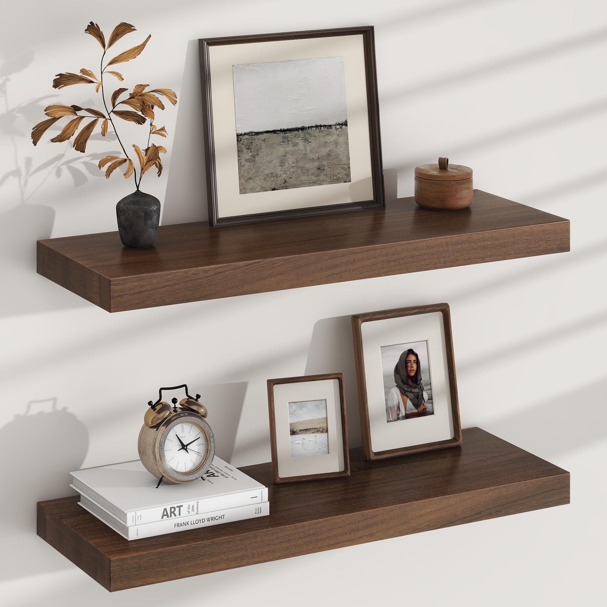 Floating Shelves for Wall, USA-Sourced Sapele Wood 24 Inch Wall Shelves Set of 2, Natural Wooden Mounted Picture Ledge Shelf, Nursery Book Storage Shelf Kids Bookshelf Display, Shelf for Bathroom