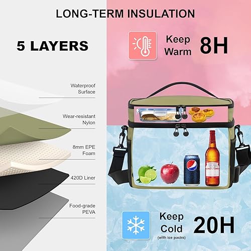 Miniatura 9 de EVERFUN Bolsa térmica aislada con doble compartimento, bolsa de almuerzo suave para hombres, lonchera de 24 latas, plegable, impermeable, a prueba