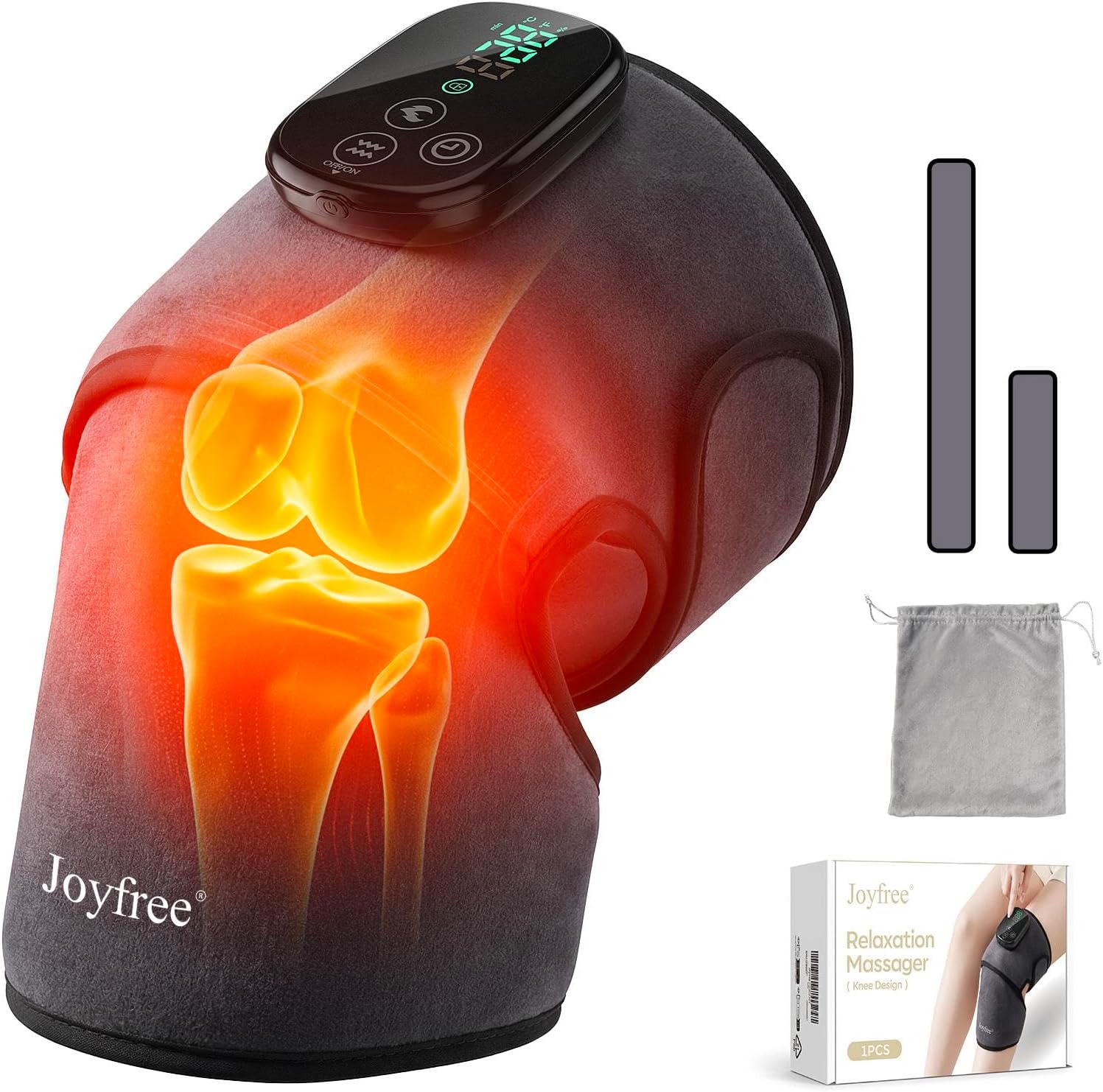Knee Massager with Heat & Vibration, Cordless Knee Heating Pad Braces with 5 Heatings 5 Vibration Massages Extension Strap for Knees, Elbows, Gifts for Women Men (1 Pack)