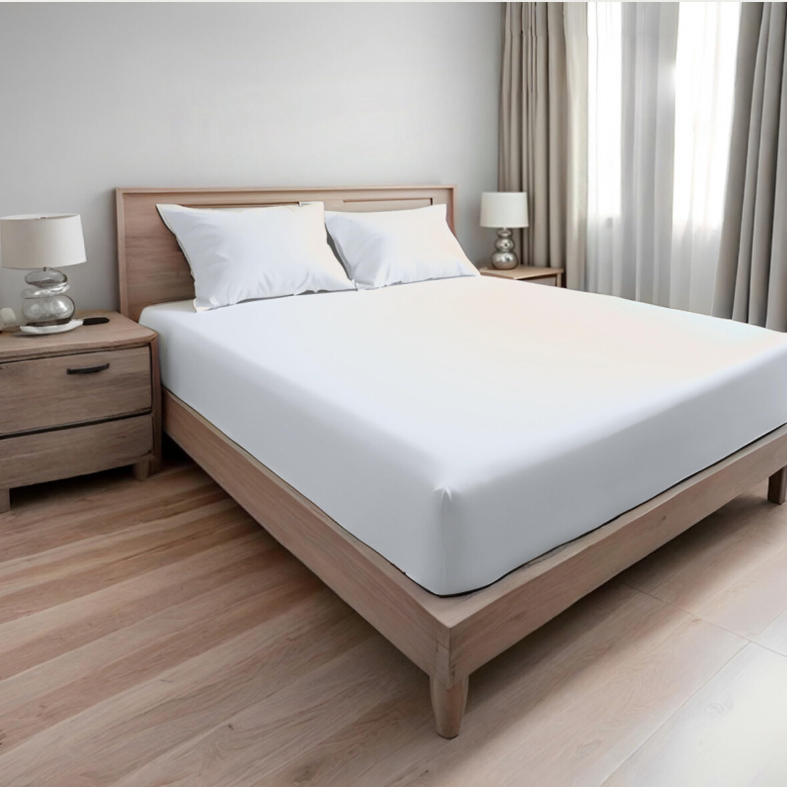 Parure de lit 100% coton satiné grand lit ivoire 400 fils