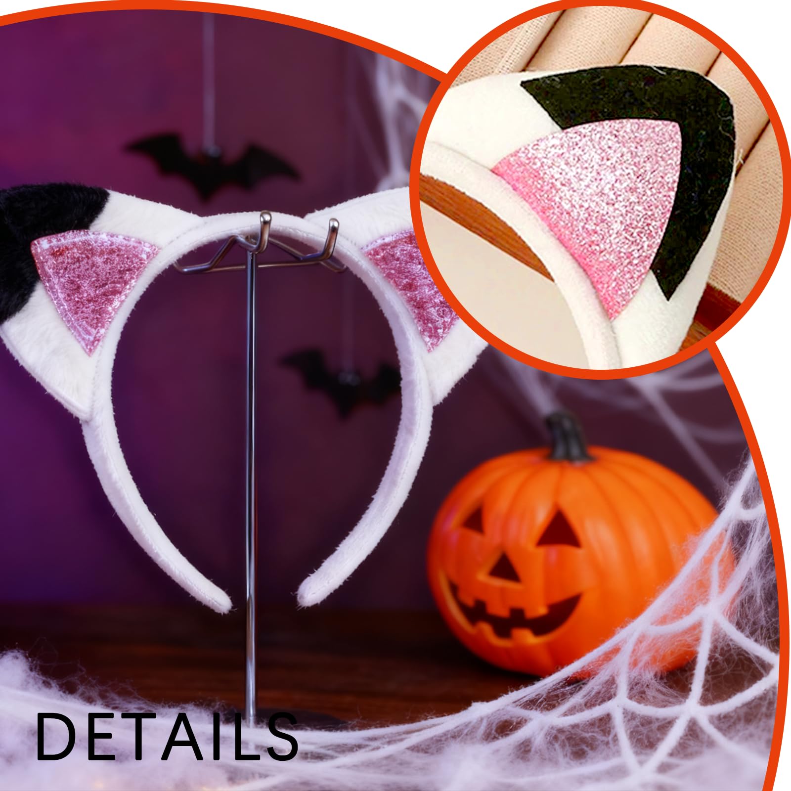 HAICN 2Pcs Cat Ears Headbands Cute Fuzzy Cat Ears Hairband White Halloween Cosplay Costume Accessories for Mask Skincare Halloween Costume - Image 3
