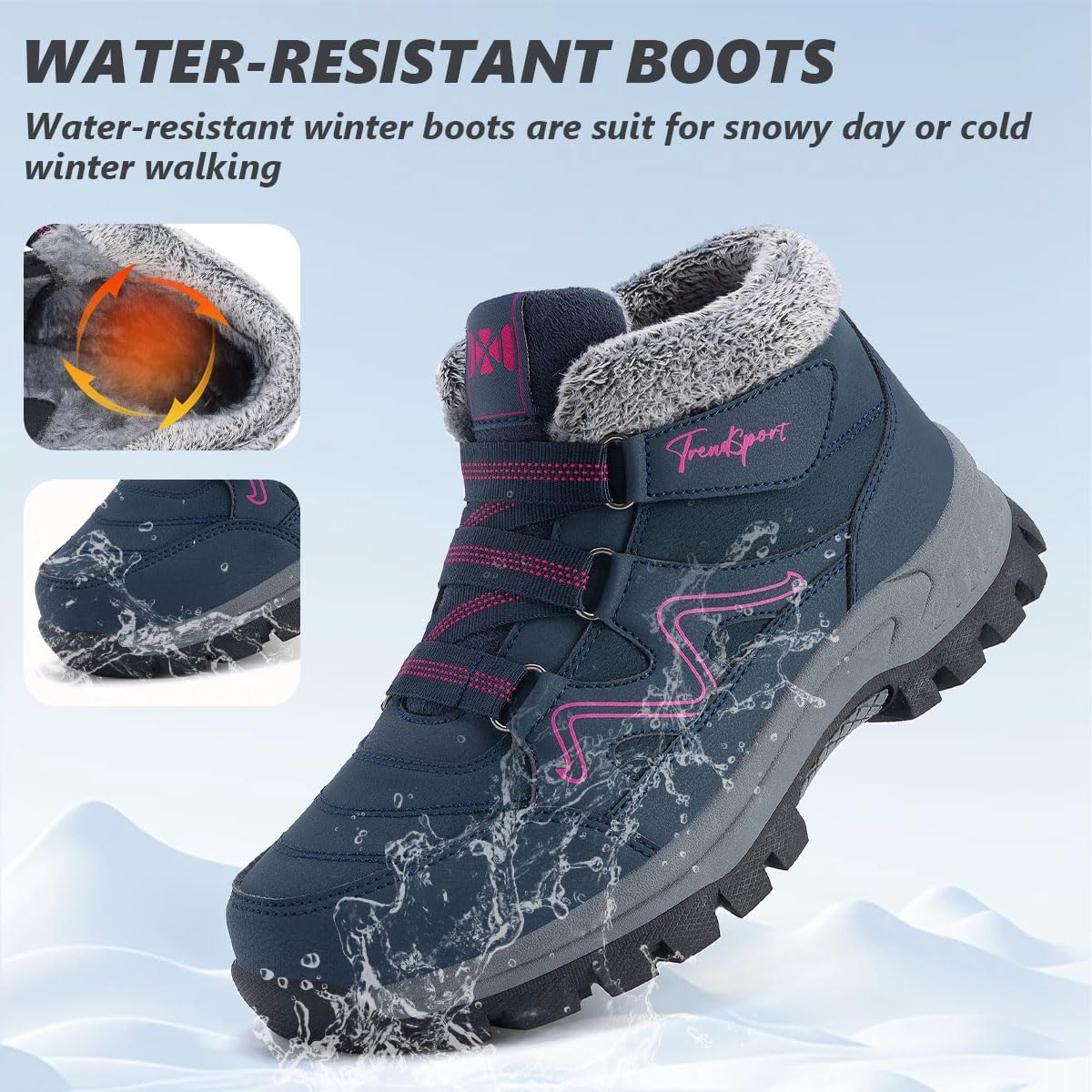Qiucdzi Womens Winter Snow Boots Warm Fur Lined Anti-Slip Outdoor Ankle Booties Walking Shoes Comfort Non-Slip Trekking Shoes
