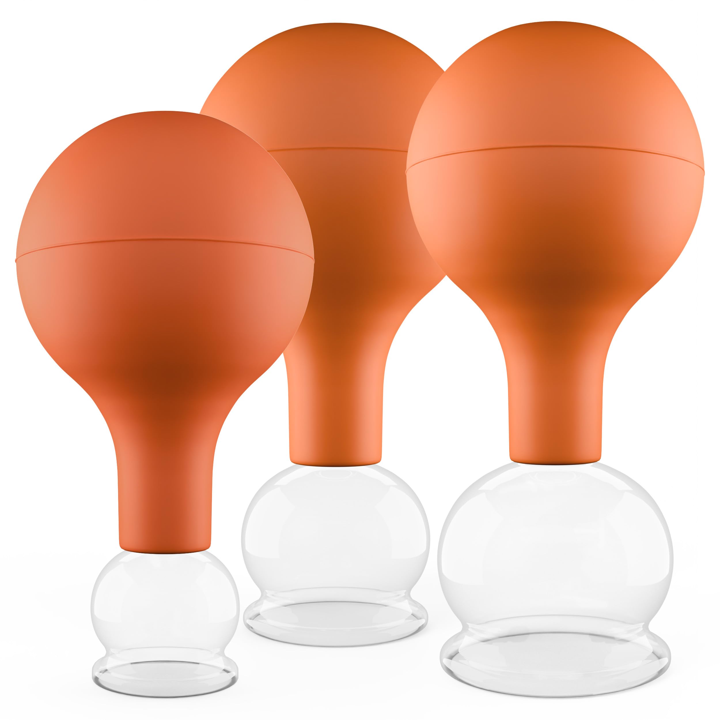 Pulox Juego de ventosas de cristal auténtico con ventosa – 3 x Ventosas médicas en marrón – 25 mm, 32 mm, 40 mm