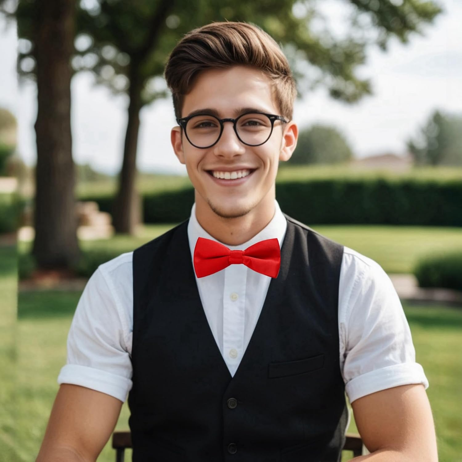 Classic Pre-tied Bow Tie Adjustable Length Satin Bowtie for Mens Women Wedding Party