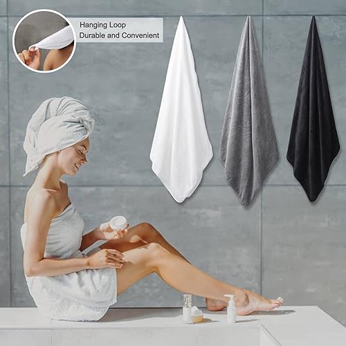 Miniatura 6 de Juego de toallas de baño de gran tamaño de 8 piezas, color blanco, 2 toallas de baño extragrandes, 2 toallas de mano y 4 toallas pequeñas, 600 GSM,