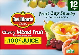 Del Monte Cherry Mixed Fruit Cups in 100% Juice, 12 Pack 4oz - Healthy On-the-Go Snacks with Peaches, Pears & Cherries
