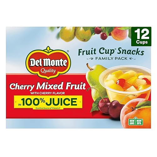 Miniatura 11 de DEL MONTE Bocadillos de frutas de duraznos en cubitos en 100% jugo de fruta, paquete de 12, 4 onzas