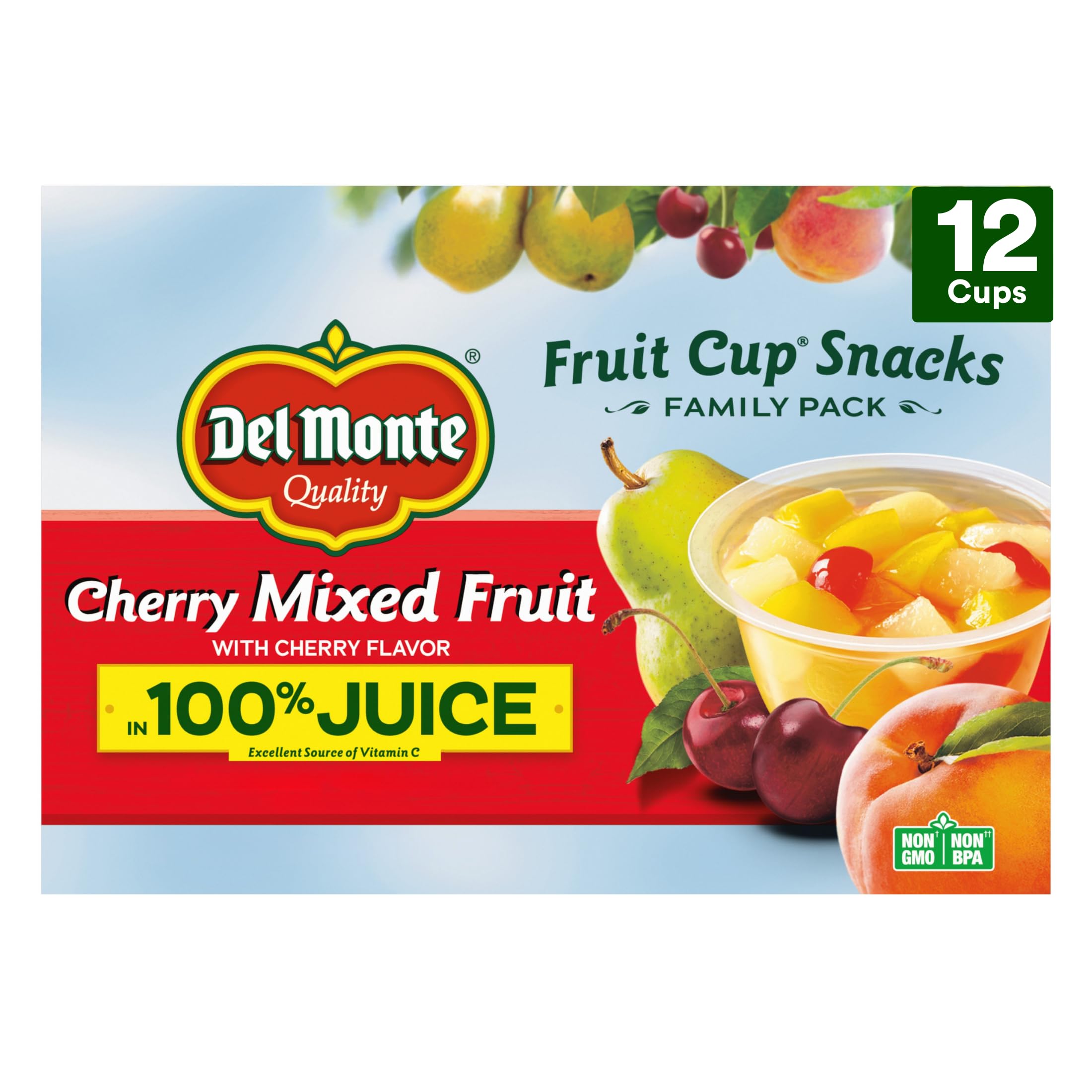 Cherry Flavored Mixed Fruit FRUIT CUP Snacks in 100% Juice, 12 Pack, 4 oz.
