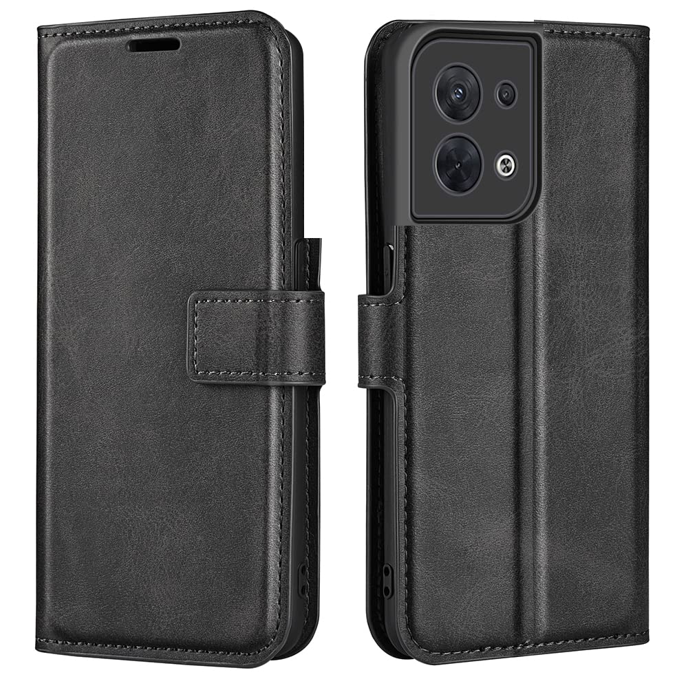 OPPO Custodia Flip In Pelle PU Per Reno8 5G – Morbida, Antigraffio, Protezione Da Cadute – Colore Nero