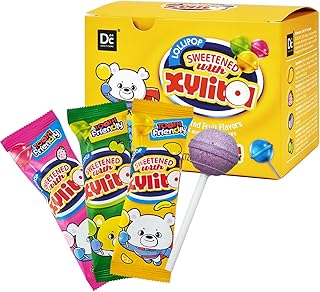 DC24 DAILY CARE Xylitol Lollipops Assorted Fruit Flavors Suckers Anti-Cavity, No Added Sugar Candy for Kids, Tooth-friendly, Vegan, and Keto Diet 12 Count