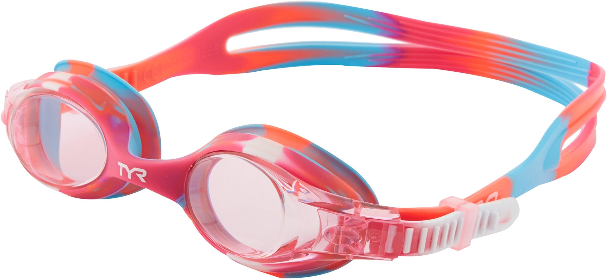 TYR Youth Tie Dye Swimple Goggles, Pink/White, One Size, Age 3-10