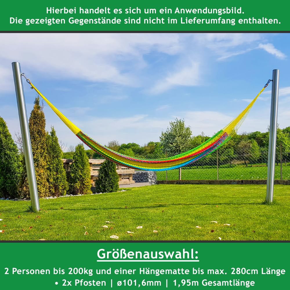 2x Hängematten-Pfosten Ø 101,6mm, 1,95m, wetterfest, bis 200kg (2 Personen)