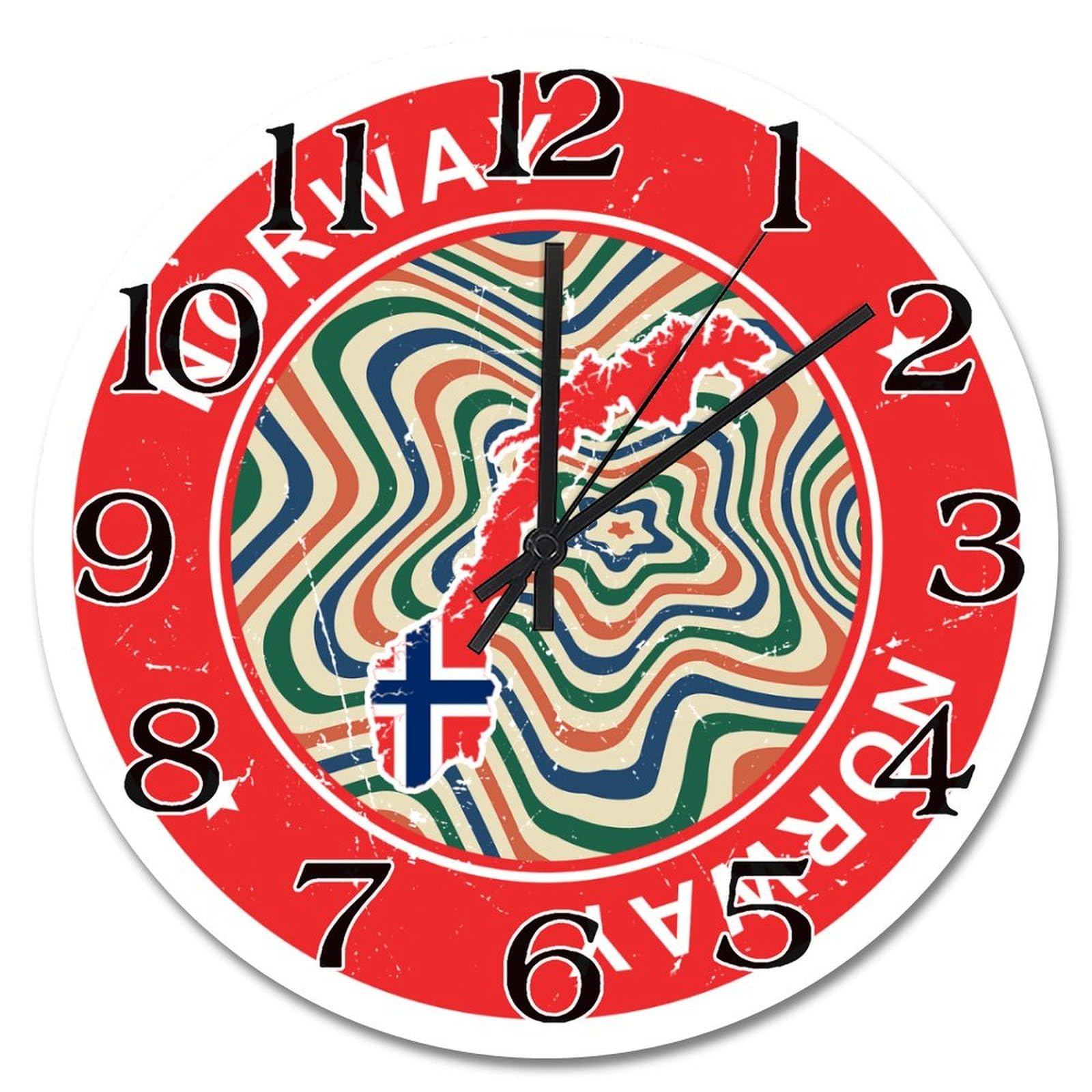Horloge murale drapeau Norvège vintage de 25,4 cm rétro colorée à piles