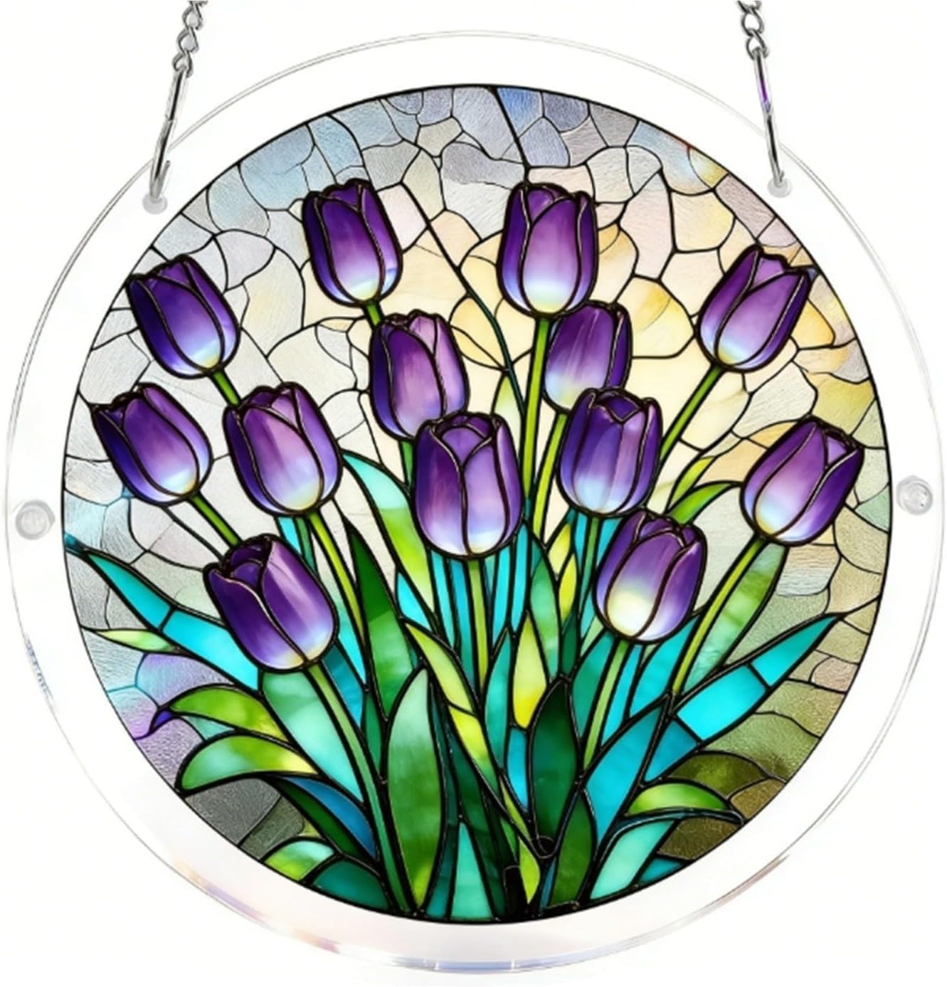 Purple Tulip Acrylic Jigsaw Puzzles Suncatcher, 8.2 Inch Window Hanging Suncatcher Acrylic Puzzle, DIY Home Decor Art Gift