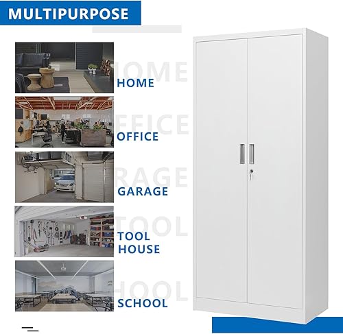 Miniatura 4 de BESFUR Gabinetes de almacenamiento de metal, gabinete con cierre de acero con estantes y puertas para oficina en casa, escuela, garaje, lavadero y