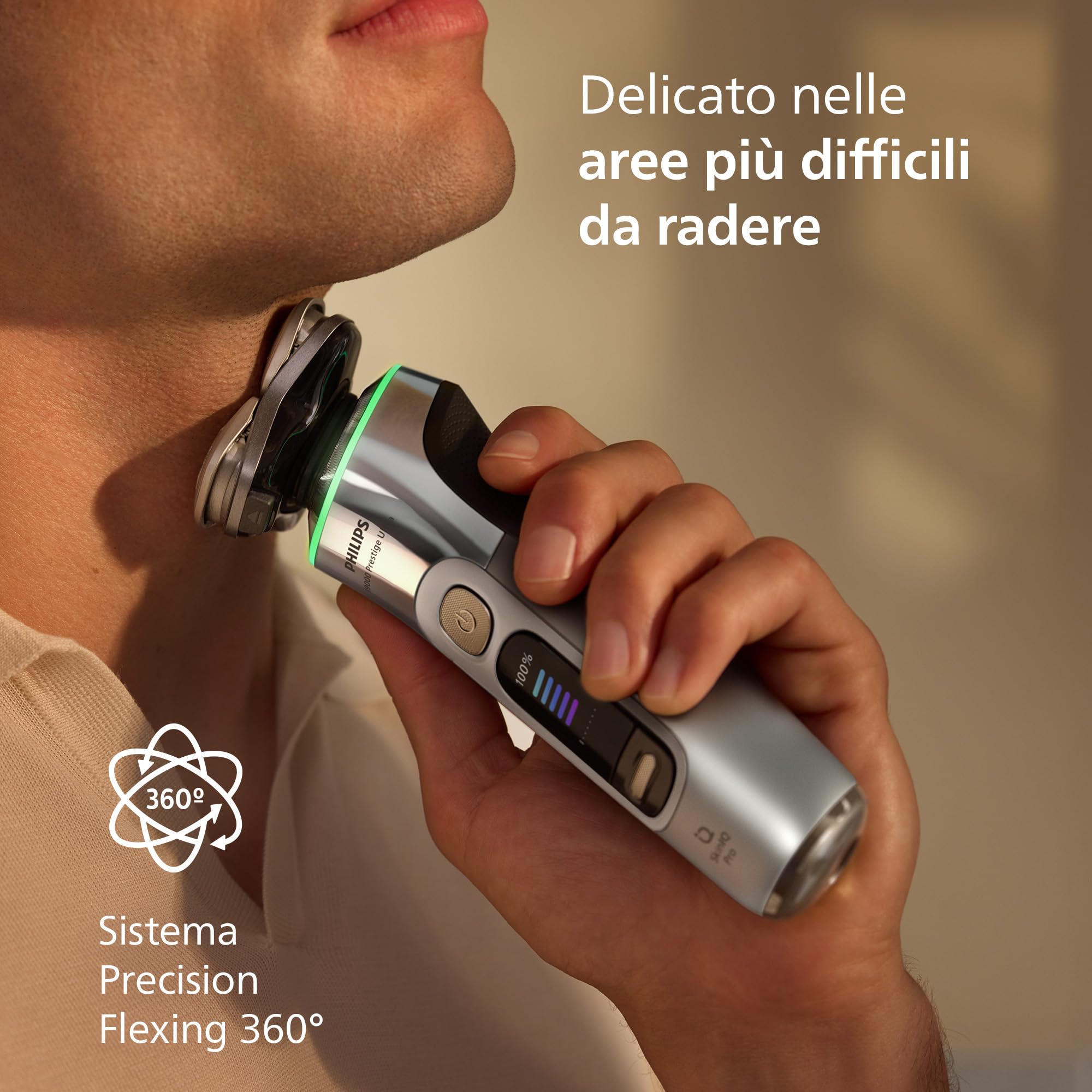 Philips Shaver i9000 Prestige Ultra, rasoio elettrico Wet & Dry, tecnologia Skin IQ Pro, triplo sistema di sollevamento e taglio, lame di precisione NanoTech 360º, 5 modalità di rasatura, XP9404/31