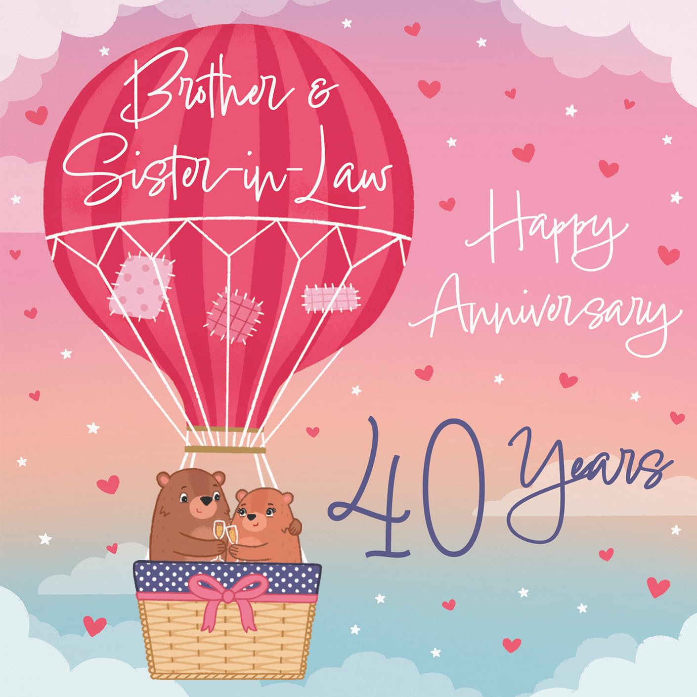 Hunts England, 40th Brother And Sister-in-Law Hot Air Balloon Anniversary Card, Cute Bears Collection - Image 2