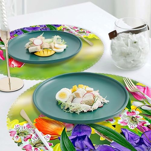 Miniatura 7 de Juego de 4 manteles individuales redondos de poliéster, lavables, resistentes al calor, para decoración de mesa de cocina, comedor, 14.7 pulgadas,