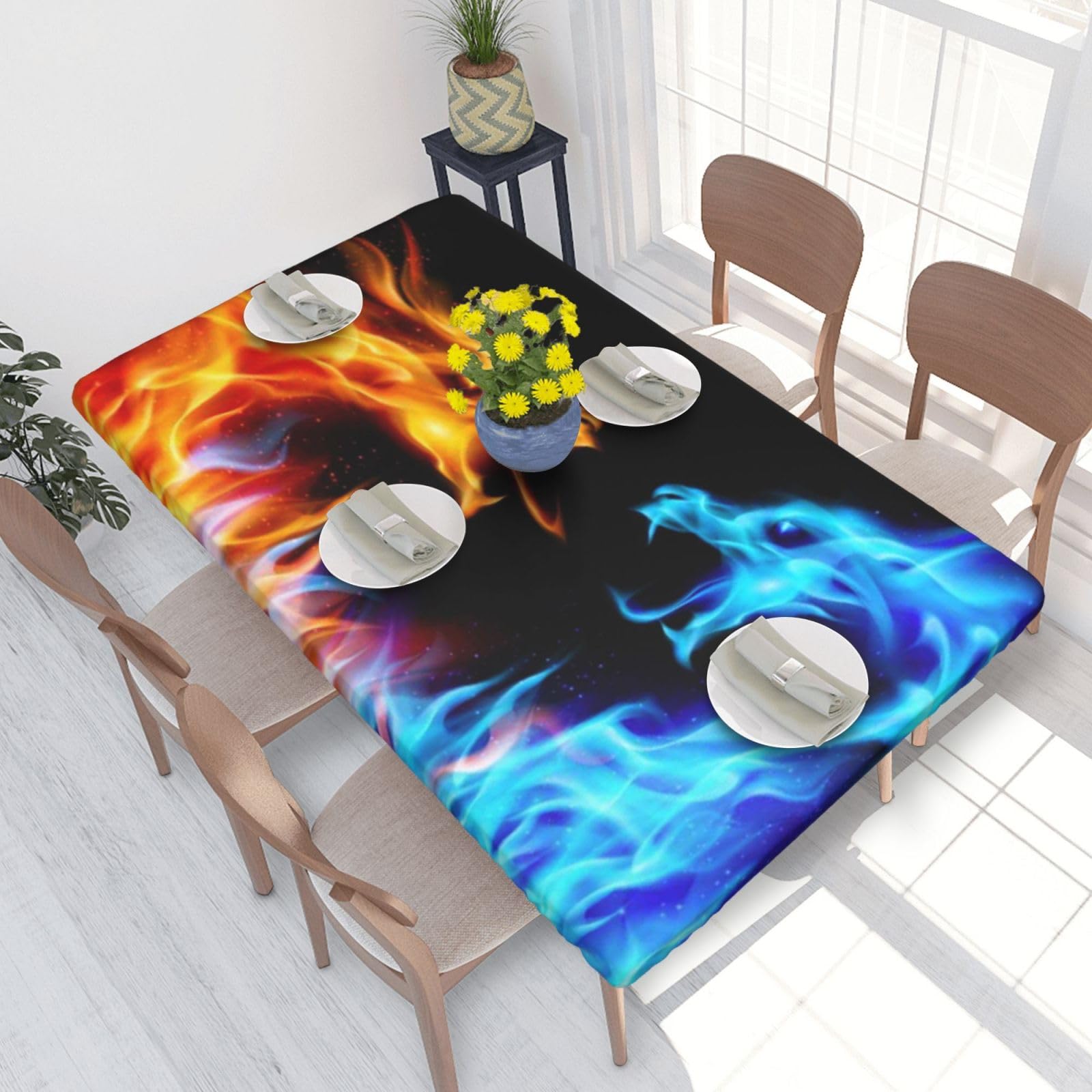 BNVSADC Ice and Fire Dragons Printed 4FT Tablecloth 122x76 CM Polyester Kitchen Water Resistant Table Cloth Dining Table Decoration Table Covers