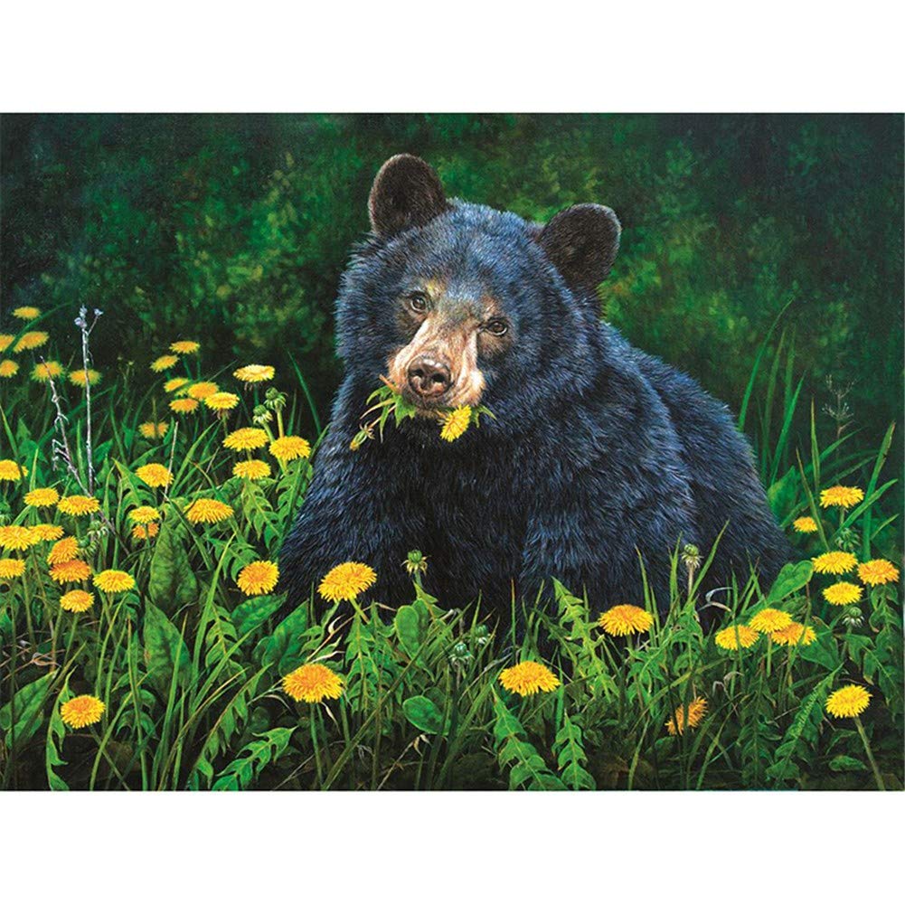 Peinture diamant salon et chambre grand format 80x100 cm motif ours noir