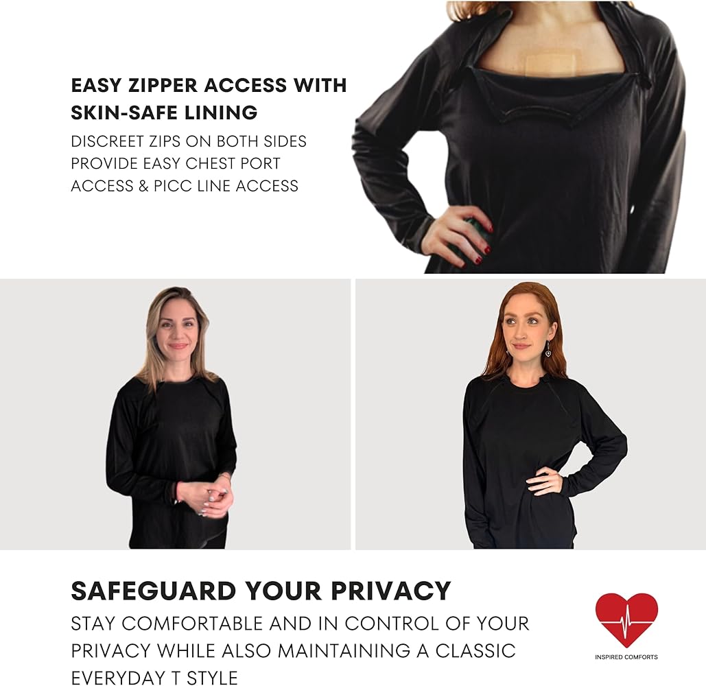 Inspired Comforts Women's Chemo Port Access Shirt with Dual Chest