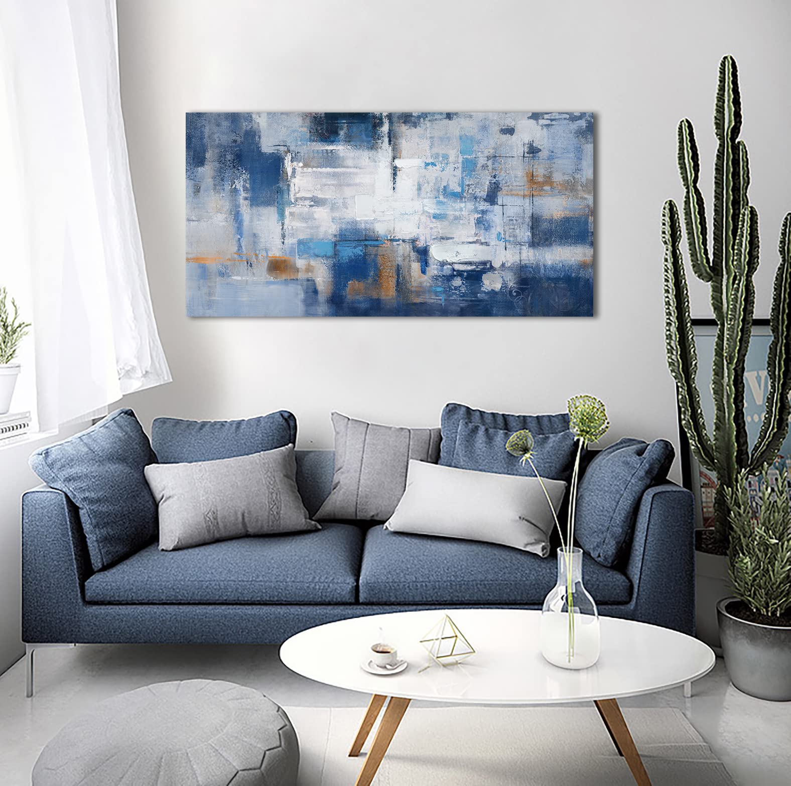 KLAKLA Abstract Wall Art for Bedroom Large Size 24"x48" | Office Artwork Decorations for Work / Blue Canvas Art Wall Decor Living Room Perfect for Gift in Friends & Family