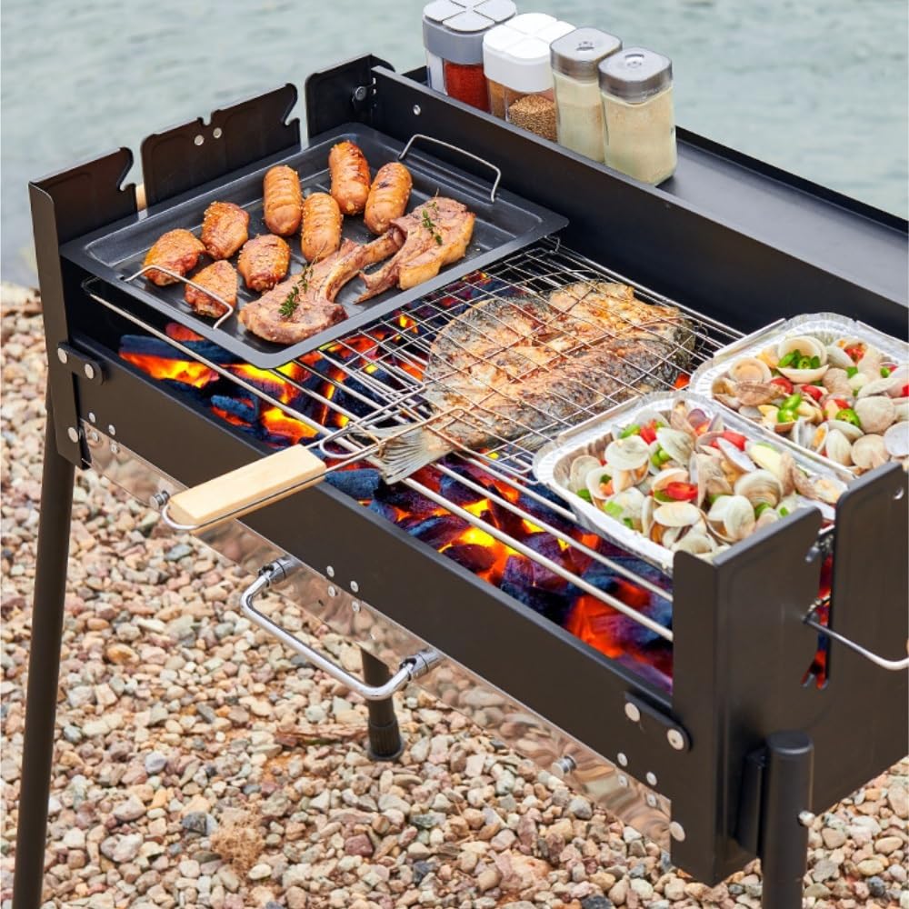 Griglia for Barbecue a Carbone Pieghevole Portatile, Resistente Cortile all'aperto e griglia da Campeggio