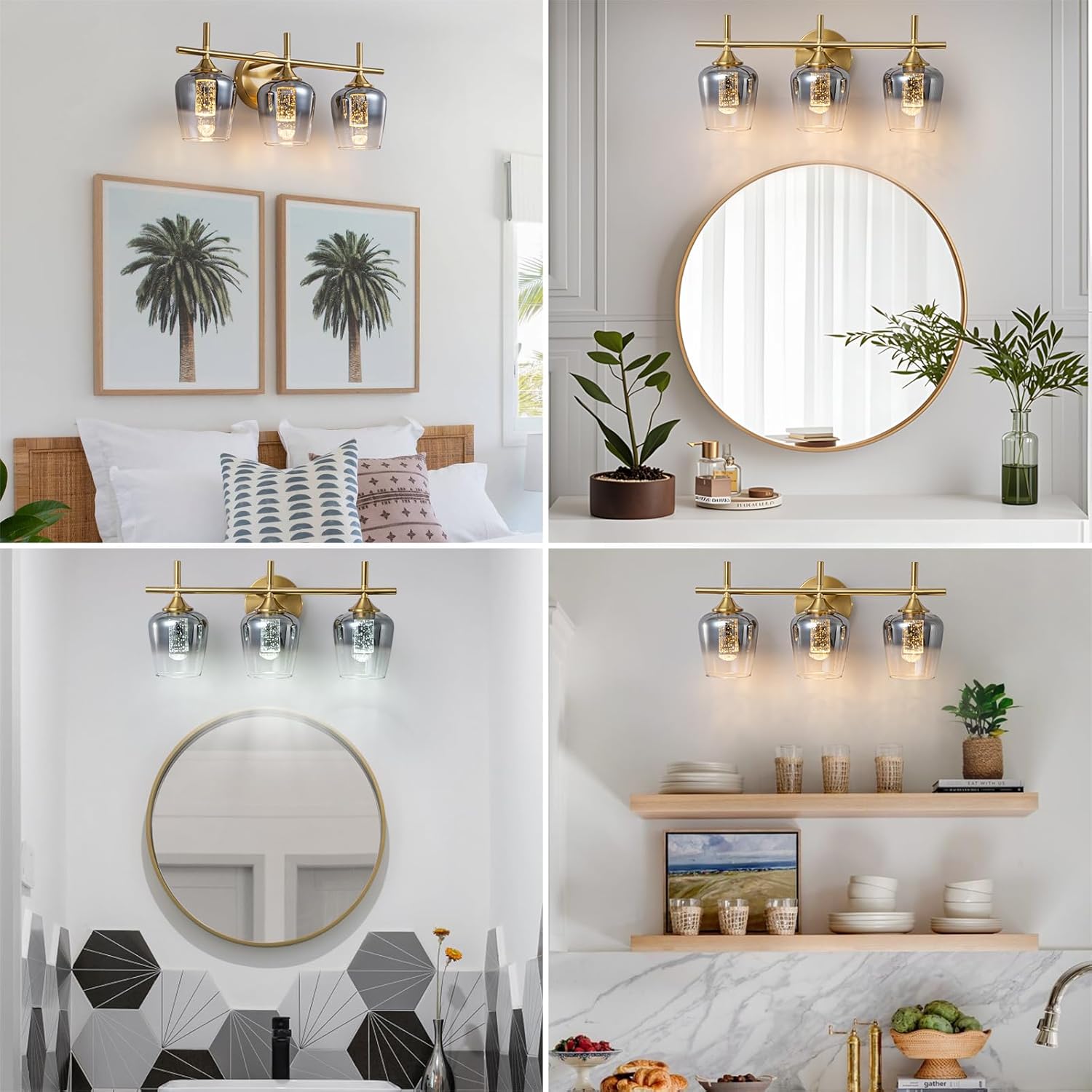 3-Light LED Bathroom Vanity Light Fixtures, 2700K–4500K Color Temperature Adjustment，Suitable for Bathroom Mirrors, Living Rooms, Hallways (Gray Gradient)