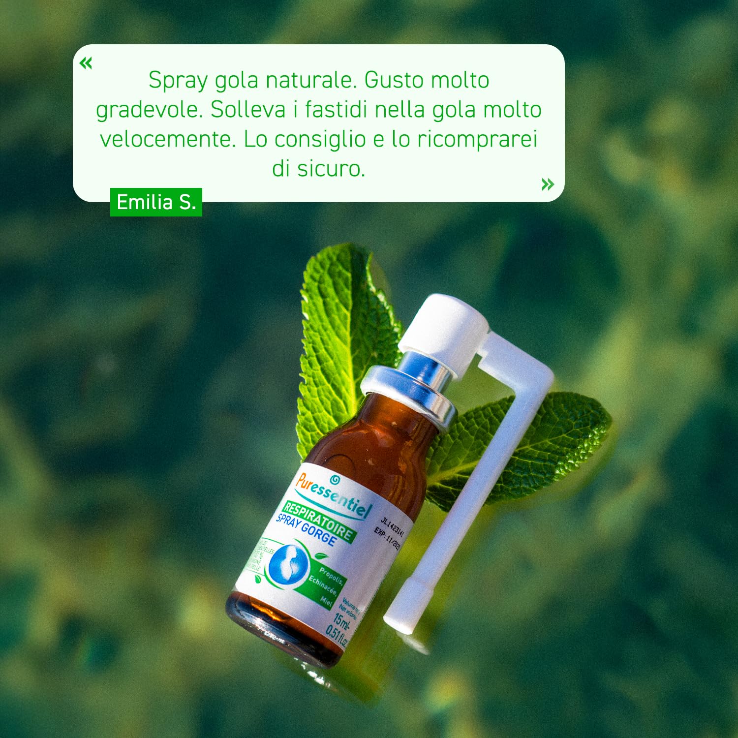 Puressentiel Respirazione, Spray Gola, Formula 100% di Origine Naturale, per il Benessere della Gola e la Funzionalità delle Prime vie Respiratorie, Vegan e Cruelty Free, 15 ml