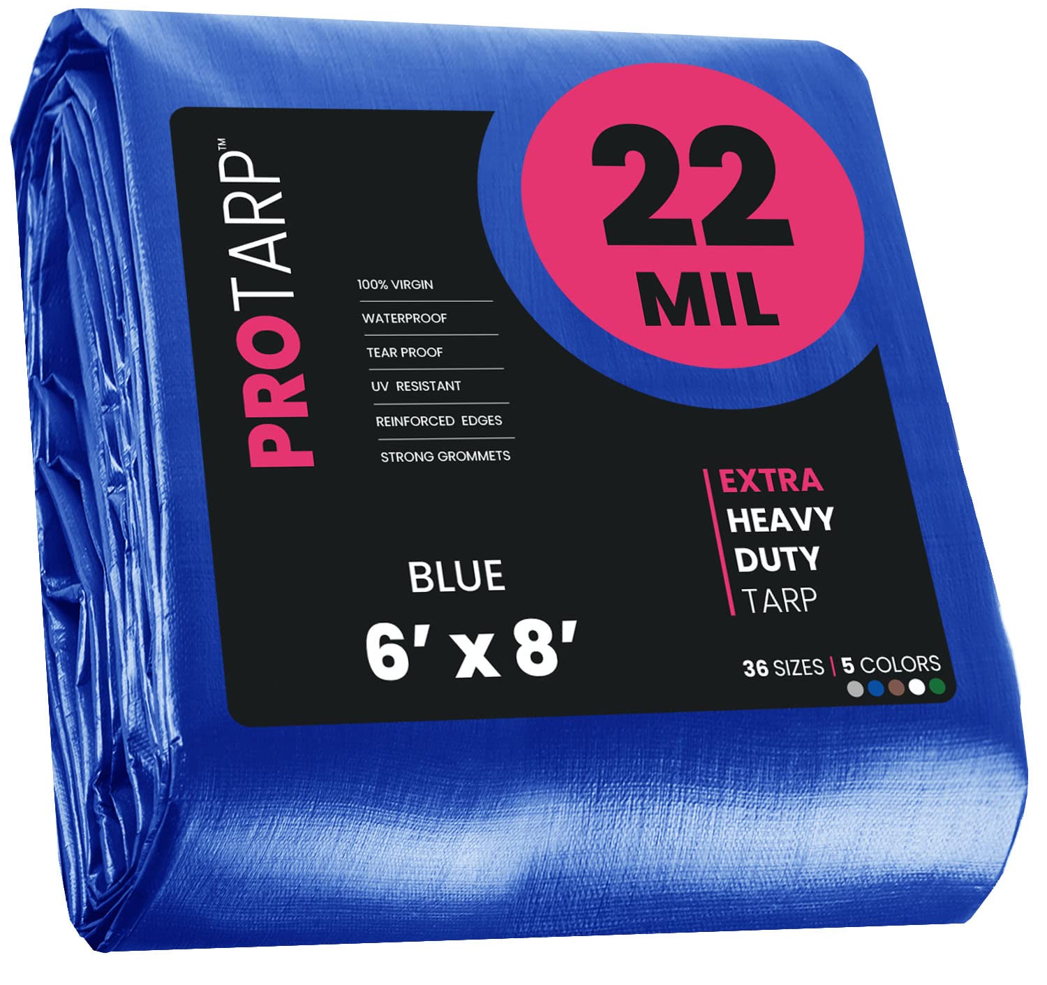 Extreme Heavy Duty 22 Mil Tarp Cover, Waterproof, UV Resistant, Rip and Tear Proof, Poly Tarpaulin with Reinforced Edges for Roof, Camping, Patio, Pool, Boat. (Blue 6′ X 8′)
